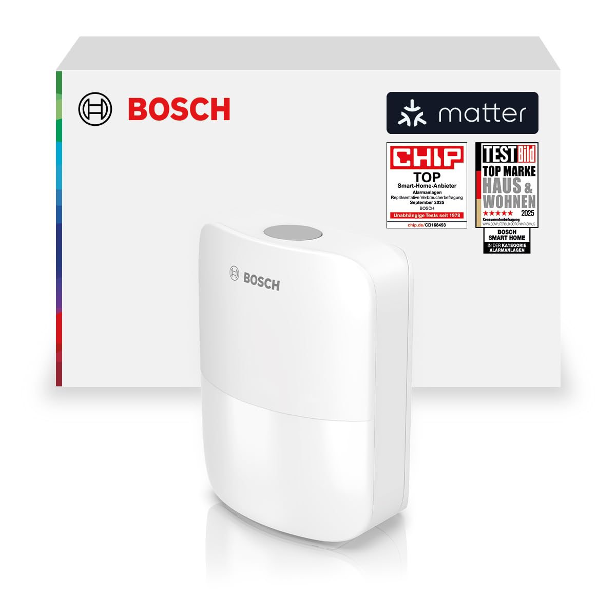 Bosch Smart Home Bewegungsmelder II [+M], Bewegungsmelder aussen und innen, EN Grad 2"-Zertifiziert, Orientierungslicht, Kleintierfilter, Erfassungsbereich bis 13 m, Matter kompatibel