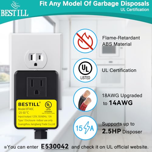 Image of BESTILL Garbage Disposal Air Switch Kit - UL Listed, All Metal Sink Top On /Off Button in Chrome, Compatible with Kohler, Moen and Delta Faucets