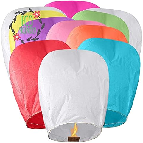 ANDERK Set of 10 Multicolor Eco Friendly Chinese Sky Lanterns for Christmas, New Years Eve, Chinese New Year, Weddings & Parties, 100% Biodegradable Cover