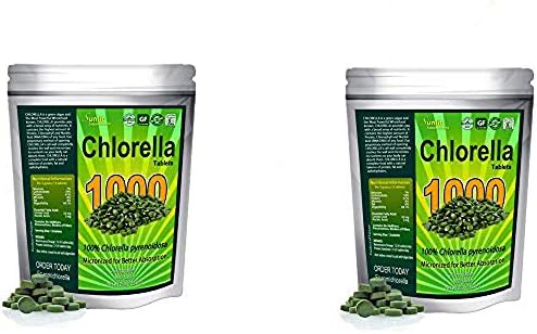 Chlorella Tablets Mega-Pack 1000 Tablets Cracked Cell, Organic, Raw, Non-GMO. 100% Pure Chlorella Pyrensoidosa. Green Superfood. High Protein, Chlorophyll & Nucleic acids. No preservatives or fillers