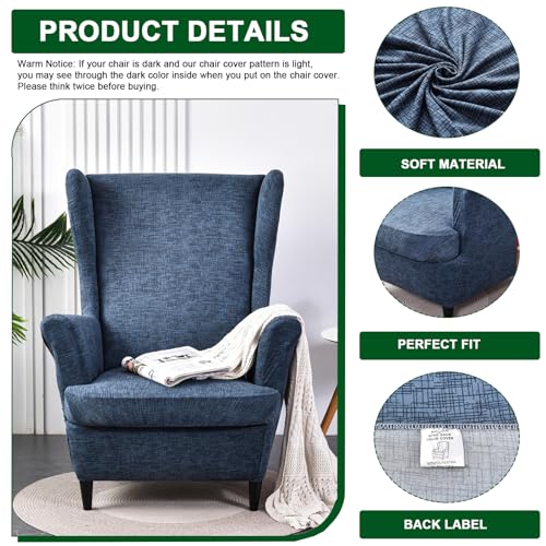 CRFATOP 2 Piece Stretch Wingback Chair Slipcover Printed Wing Chair Covers Polyester Fabric Wingback Armchair Covers Furniture Protector with Elastic Bottom for Living Room Bedroom Wingback Chair,14 by CRFATOP - Image 2