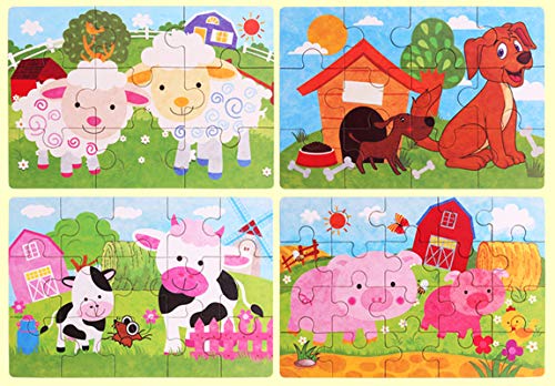 Xiaoyu Kids Puzzles Toys for 3+ Ages, Wooden Animals Educational Puzzle, 4 in 1 Children Puzzles Learning Toys, Colorful Gift Box, Cow