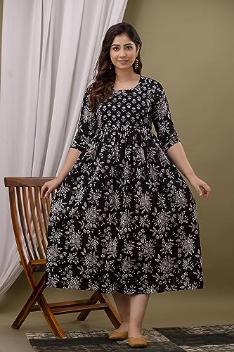 Image of Maternity Feeding Kurti for Women | Cotton Blend Anarkali Dress with Nursing Zip for Pre & Post Pregnancy