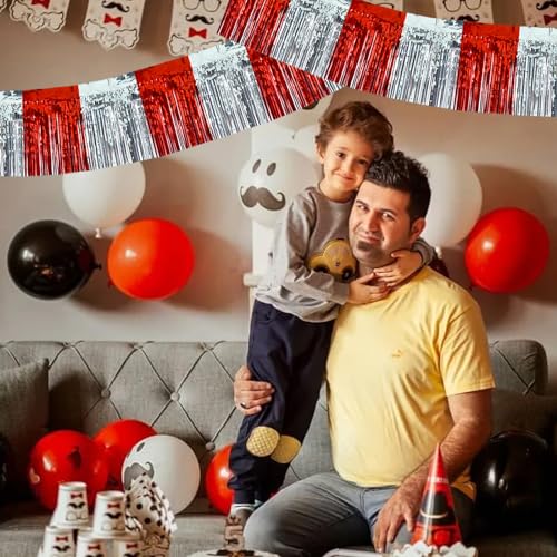 Image of BEISHIDA 3 Packs Red Silver Metallic Foil Fringe Garland Red Silver Wall Hanging Tinsel Fringe Banners for Halloween Floats Bridal Shower Wedding Birthday Graduation Holiday Party Decoration(30 Ft)
