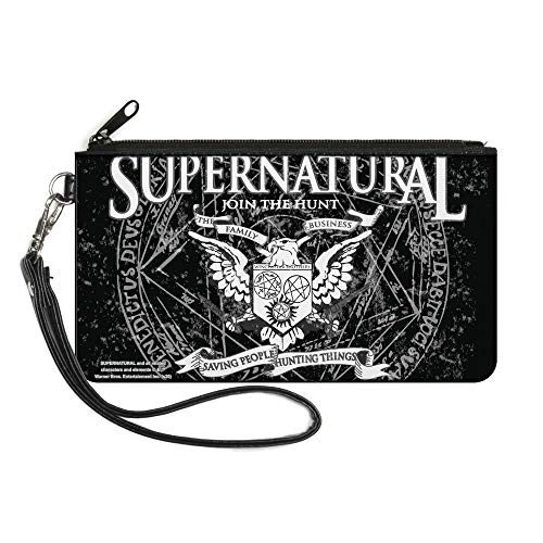 Wallet Canvas Zip Clutch Supernatural Winchster Brothers Eagle Crest Black Gray White