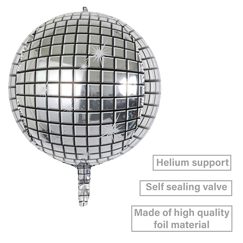 Image of 6-Pack 22 Inch Silver 4D Disco Ball Balloons - Decorations for 90s Dancing Queen Party