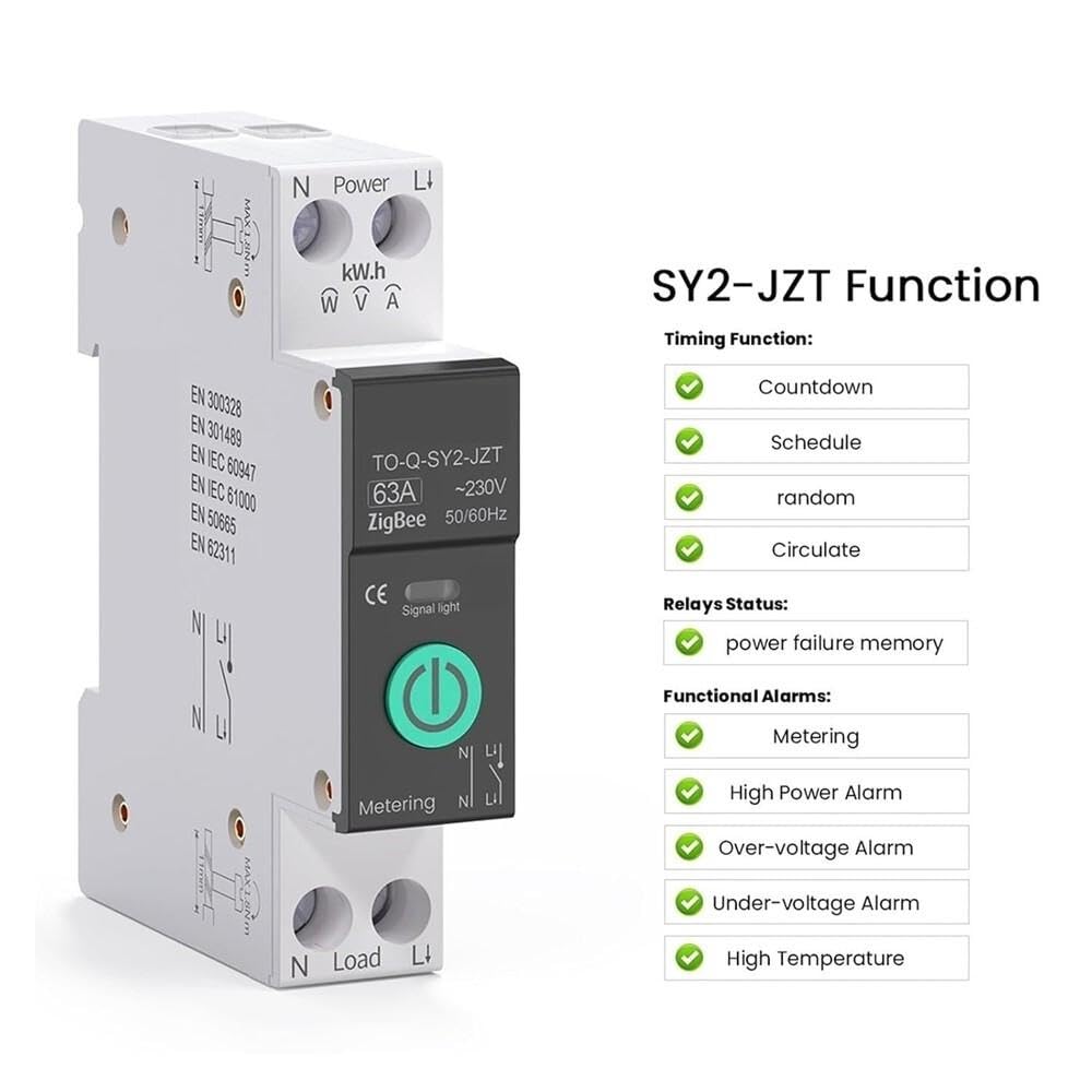 Interruttore Automatico Intelligente Con Misurazione Su Guida DIN 1P 63A Componenti elettrici(SY2 VA protect,Wireless)