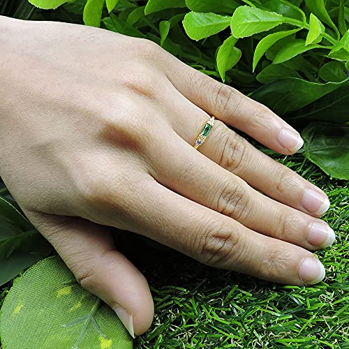 Affy Baguette Cut Simulated Emerald And White Cubic Zirconia In 14K Yellow Gold Plated 925 Sterling Silver Three Stone Design Bridal Engagement Wedding Ring Jewelry For Women Size -6 #TOP5