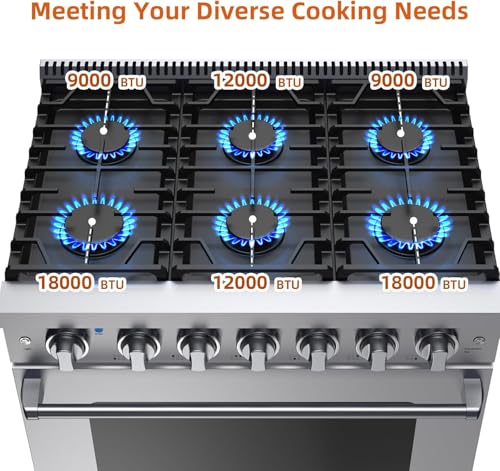 EcoSummer 36\" Freestanding Gas Range Oven,Equipped with 6 Sealed Gas Burner & 6.0 Cu.Ft Electric Convection Oven,Heavy Duty Stainless Steel Dual Fuel Range