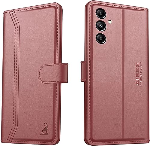 Image of AIBEX Compatible for Samsung M14 5G Flip Cover Leather Finish | Inside TPU with Card Pockets | Wallet Stand | Complete Protection Flip Case - Brown