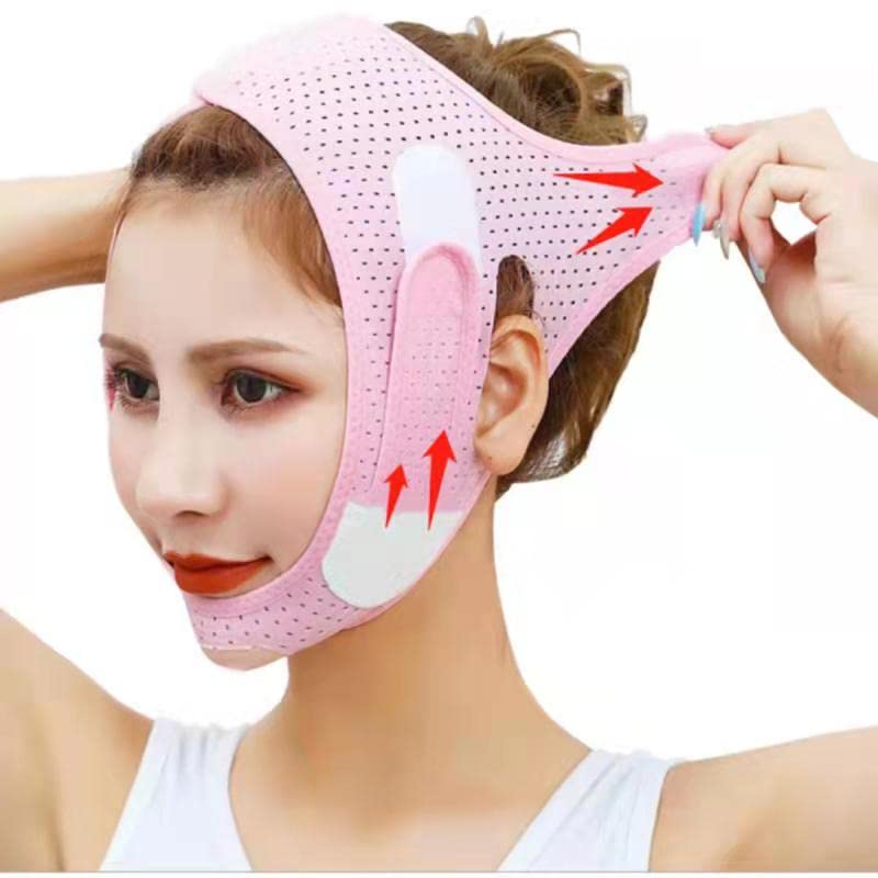 Reusable Face Slimming Strap, Double Chin Reducer,Pain-Free Face Lifting Belt For Anti Wrinkle,Eliminates Sagging, Anti Aging, Breathable V Line Face Shaped For Men and Woman-Pink