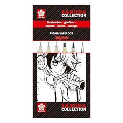 Sakura - Set Completo De Cinco Rotuladores Negros Pigma Diferentes Versiones Y Un Portaminas Multicolor Cover