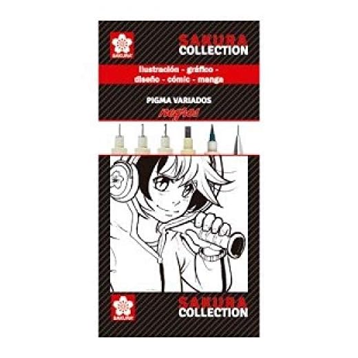 Sakura - Set Completo De Cinco Rotuladores Negros Pigma Diferentes Versiones Y Un Portaminas Multicolor