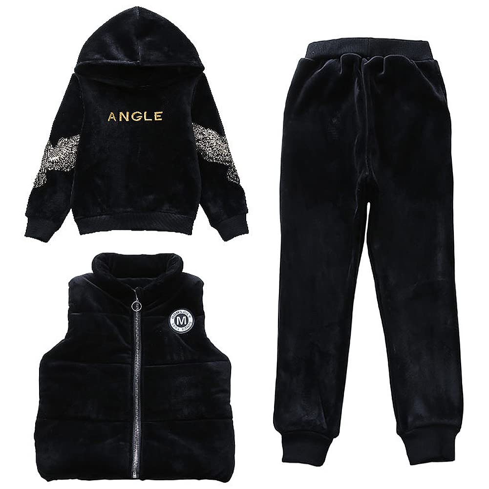 Chandal Niña Encapuchado Polar Forro Sudadera + Pantalón + Chaleco 3 Piezas Moda Personalidad Niños Invierno Deportes Traje para Edad 3-13 Años