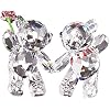 SWAROVSKI Kris Bears Happy Together Figurine Set, Clear Swarovski Crystal with a Red Heart and Pink Flower Accent, Part of the Swarovski Kris Bears Collection