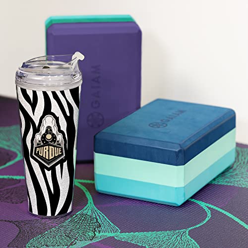 Image of Rico Industries NCAA Glitter 24oz Acrylic Glitter Tumbler with Hinged Lid, Officially Licensed Double Wall Tumbler with Straw