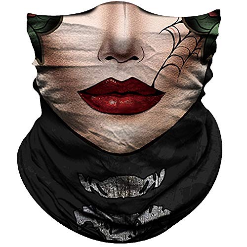 Obacle Skull Face Mask for Women Men Dust Wind Sun Protection Seamless Bandana Face Mask for Rave Festival Motorcycle Riding Biker Fishing Outdoor Running 3D Tube Mask (Women Big Red Lip)