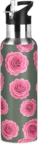 Miniatura 1 de BPA-Free Sport Water Bottle Insulated 32 Oz, Insulated Water Bottle for Gym Outdoor Travel School, Vibrant Pink Roses