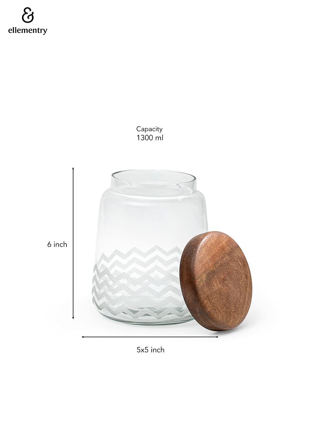 Ellementry Glass Jar with Wooden Lid - Clear -4