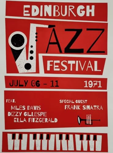 KUSTOM ART Affiche murale décorative Série Locandine Événements Édimbourg Jazz Festival 1971 Impression sur papier couché 40 x 30 cm sans cadre