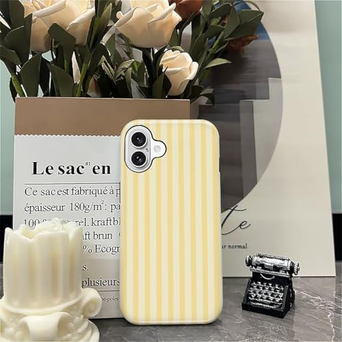 Wqwaxxc Compatible with iPhone 16 Case,Glossy 2-in-1 Sleek All-Inclusive Dual-Layer Material Soft TPU + PC Back for Yellow Stripes Vertical Lines - image 5
