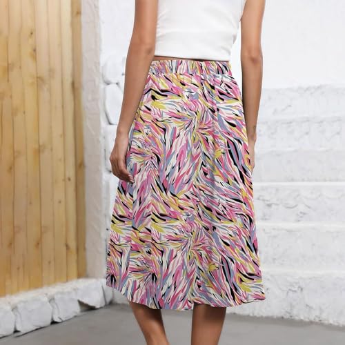 Womens Plus Size Midi Skirts Summer Elastic High Waisted Boho Casual Beach Flowy Swing Knee Length Skirts with Pockets3