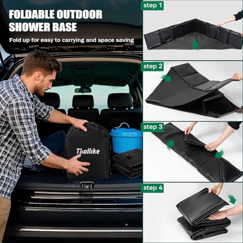 Base de ducha portátil mejorada, 41" x 41" x 10" para exteriores, base plegable para camping con tubería de drenaje desmontable, para playa, RV e interiores miniatura 5