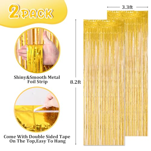 2 Pack Laser Gold Tinsel Foil Fringe Curtains, Gold Party Decorations, Metallic Tinsel Party Streamers Backdrop for Birthday Baby Shower Graduation Wedding New Years Party Decorations - Image 4
