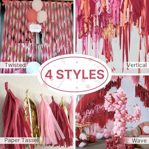Image of PartyWoo Crepe Paper Streamers 6 Rolls 492ft, Pack of Dusty Pink Crepe Paper Streamers Decorations, Crepe Paper for Birthday Decorations, Party Decorations, Wedding Decorations (1.8 in x 82 Ft /Roll)