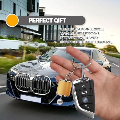 Image of stymart Keychain, 6 Speed Gear Box Shifter Keychain (Yellow), Moveable Gearshift Lever, Car Enthusiasts Accessory