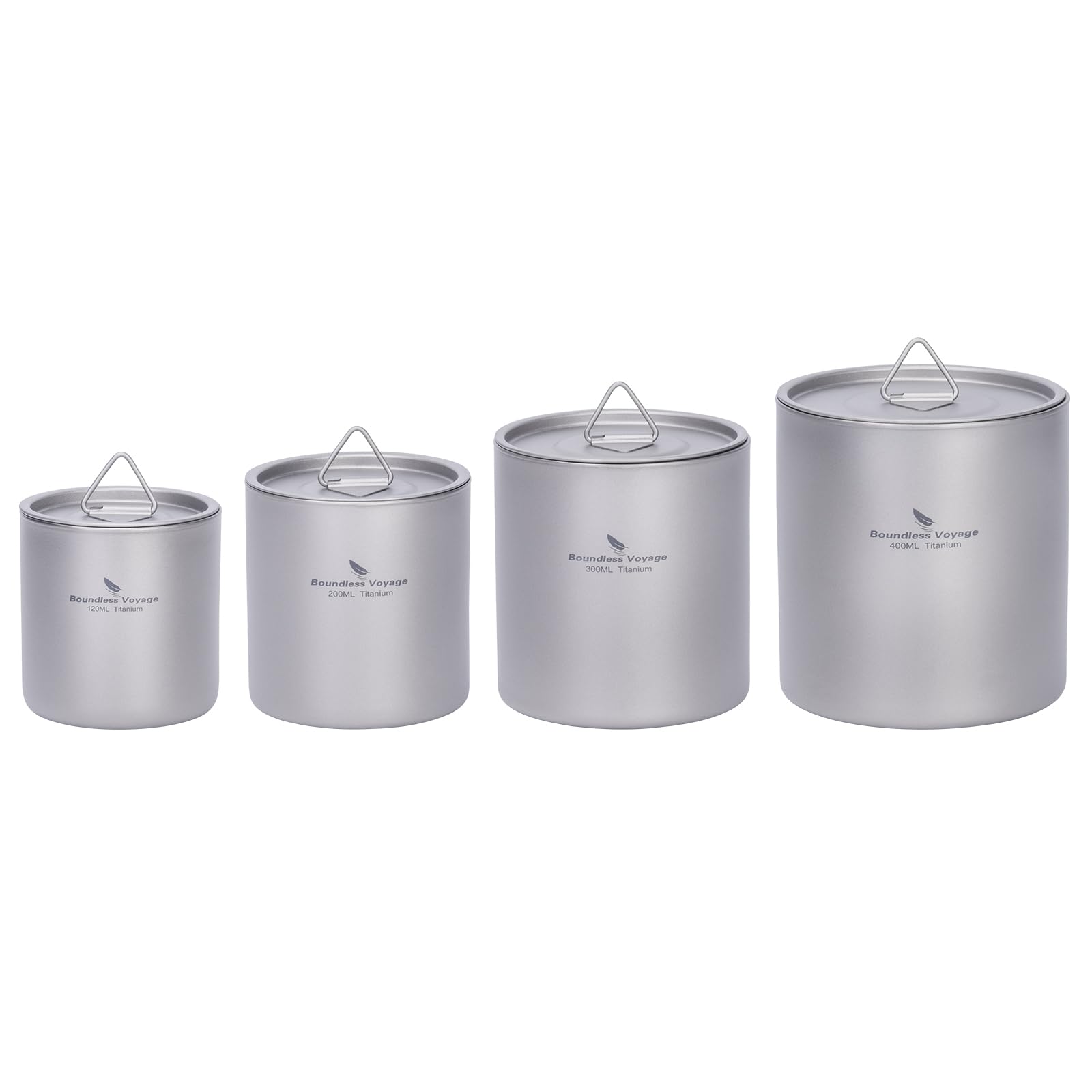 iBasingo Tytanowe kubki z podwójnymi ściankami z pokrywką, 120 ml, 200 ml, 300 ml, 400 ml, ultralekkie, metalowe, do picia herbaty, kawy, trwałe, przenośne naczynia do picia na zewnątrz, kemping,