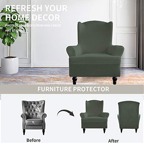 Image of Easy-Going Stretch Wingback Chair Sofa Slipcover Olive Green