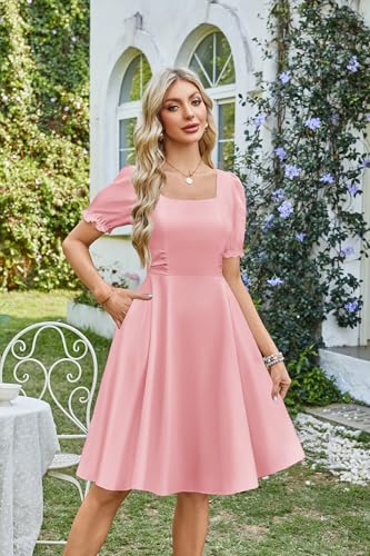 Image of Belle Poque Women's Vintage Midi Cottagecore Cocktail Dresses | Belle Poque Women's Vintage Cottage Core Dress,A-line,Midi,Square Neck,Homecoming Dress,Cocktail Dress,Sun Dress