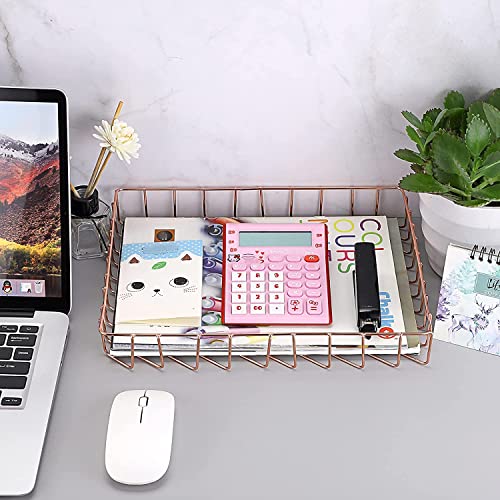 Rose Gold File Organizer for Desk Letter Size Desk Paper Organizer Trays Large Capacity Metal File Organizer Paper Tray Wire Basket Bins for Office Desktop 4 51g5hHgA6LL