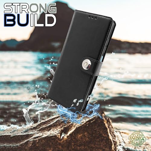 Image of Pikkme Redmi Note 11 Pro /Note 11 Pro Plus 5G Flip Cover Leather Finish | Inside TPU with Card Pockets | Wallet Stand and Shock Proof | Complete Protection Button Flip Case (Black)