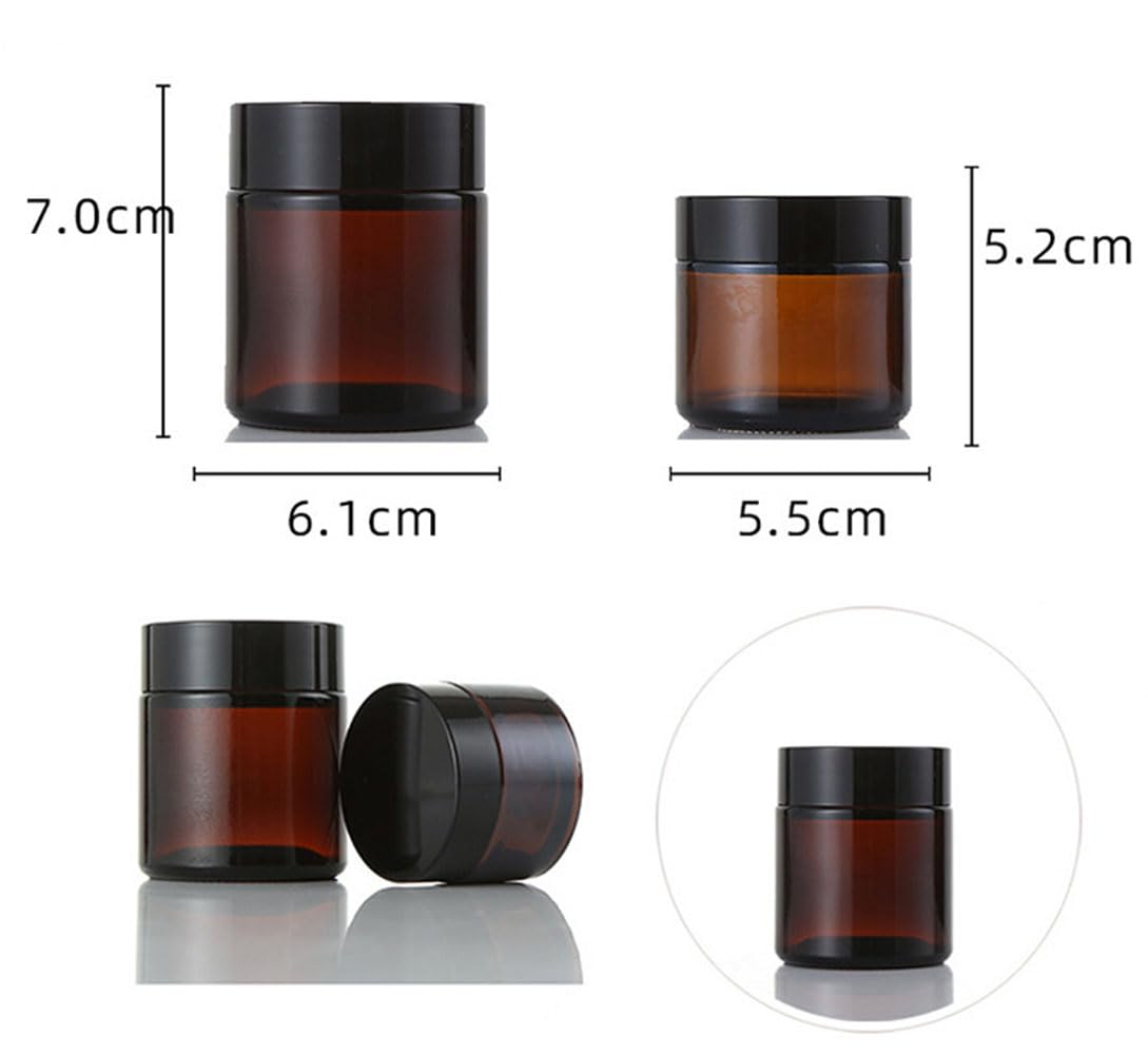 2Pack 100ml /3.3 oz Amber Round Glass Jars Empty Cosmetic Makeup Face Mask Facial Cream Balm Lotion Storage Container Jar with Black Lid and Inner Liner for Beauty Care - Image 2