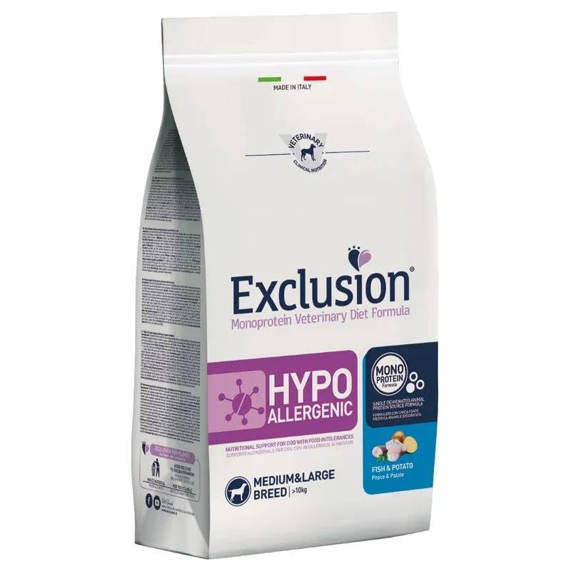 Exclusion Monoprotein Veterinary Diet Hypoallergenic Pesce e Patata per Cani Medium Large, 12 kg