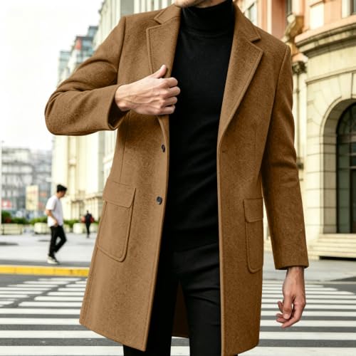 YRAETENM Mens Single Breasted Trench Coat Notch Lapel Long Casual Overcoat - image 2