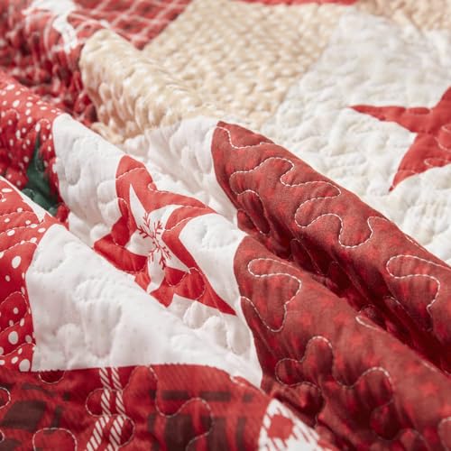 LEAONME Christmas Quilt Set 3-Piece Full Queen Size Bedspread Coverlet 90''x98'' Lightweight Patchwork Oversized Bedding Set with 2 Pillow Shams for All Seasons