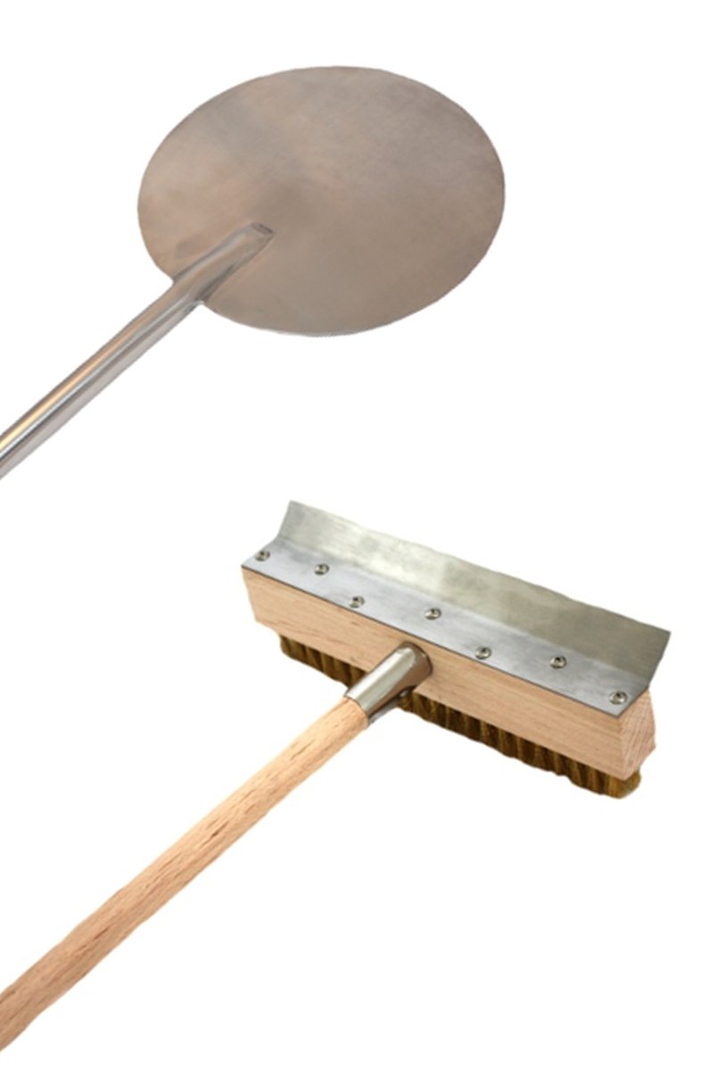 Pizzaofenschaber m. Bürste + besonders stabile Pizzaschaufel Edelstahl Ø 20 cm 150 cm