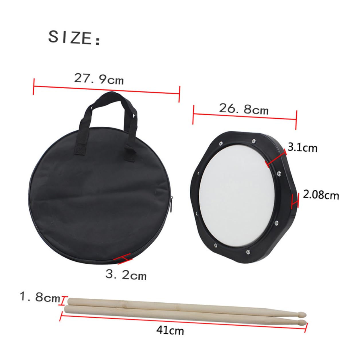 Abaodam Pad Allenamento Batteria 10 Pollici Nero in Plastica