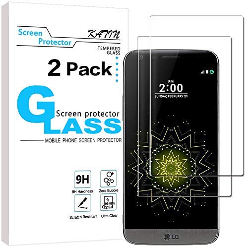 KATIN LG G5 Screen Protector - [2-Pack] LG G5 Tempered Glass Screen Protector Bubble free, 9H Hardness with Lifetime Replacement Warranty