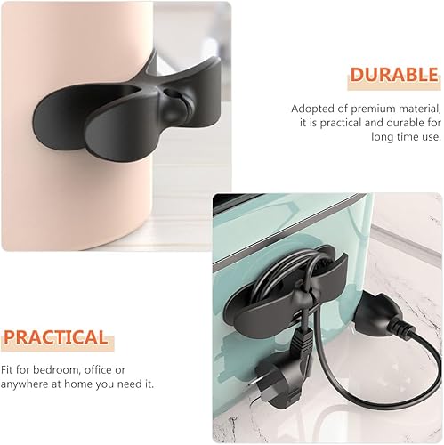 Miniatura 5 de Mikikit Soporte organizador de cables autoadhesivo, 4 piezas clips de cable negros, clips de cable de escritorio, gestión de cables de teléfono,