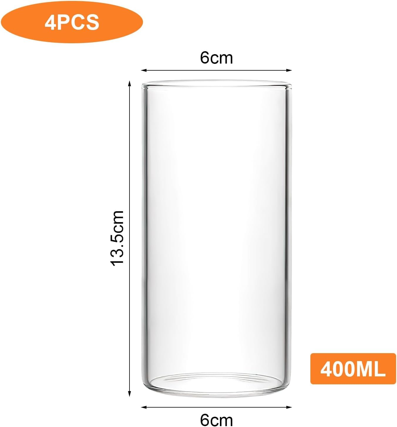 Set di 4 bicchieri trasparenti da 400 ml, bicchieri da acqua e long drink, sottili, rotondi, eleganti bicchieri da bar per acqua, succo, birra, bevande e cocktail, mojito e bevande miste (vetro