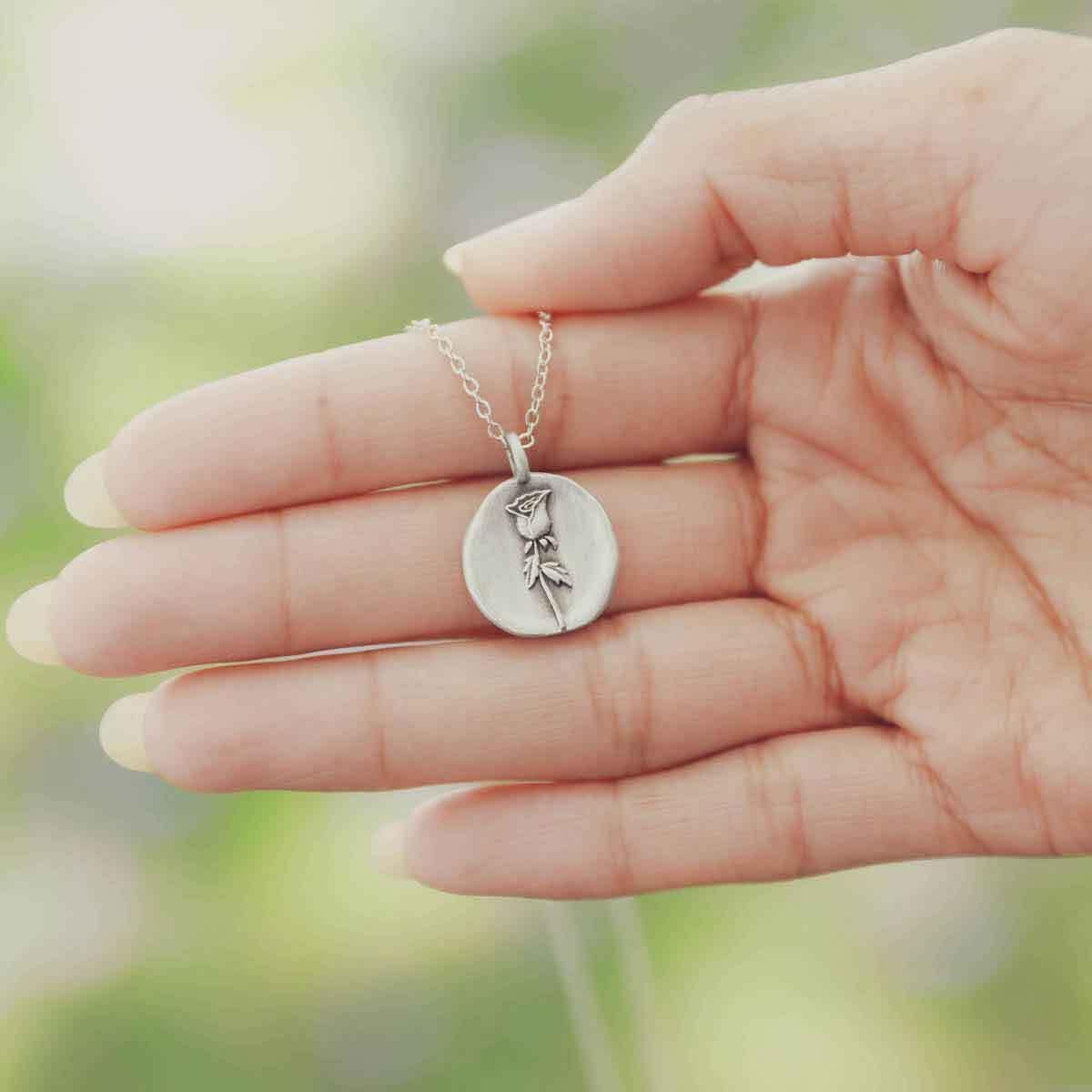 LISA LEONARD DESIGNS Pewter Birth Flower Pendant Necklace Minimalist Jewelry Necklaces For Women Gift For Her Dainty Necklaces
