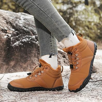 Image of Winter Footwear Barefoot Shoes Women Men Zero Drop Barefoot Hiking Boots Slip On Warm Waterproof Snow Boot Minimalist Wide Toe Ankle Booties Five Finger Hike Shoes Outdoor