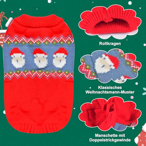 Katzenpullover Gestrickter Hundepullover, Warme Haustier Pullover für Kätzchen und kleine Hunde (S) - Weihnachten Muster Strickwaren