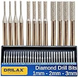 Drilax Diamond Drill Bits for Stone – 30-Piece Set (1mm, 2mm, 3mm) for Glass, Gemstones & Jewelry – 1/8-Inch Shank Compatible with Dremel Rotary Tools – Jewelry Making Supplies & Lapidary Kit