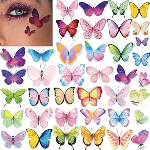 172 PCS Glitter Butterfly Temporary Tattoos for Kids, Fairy Butterfly Face Tattoo Stickers for Girls Eye Make Up, Colorful Kids Tattoos Temporary for Party Favors