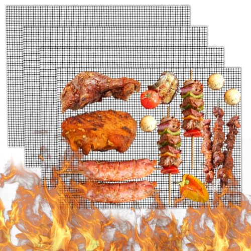 4 Stück Grillmatte 40 × 30 cm Gitter BBQ Grillmatten Grill Netz Matte Hitzefest Backzubehr Antihaft Grill Netz Hitzebeständig Wiederverwendbar Grillmatte für Gasgrill, Holzkohle, Elektrogrill